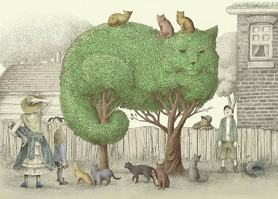 Cat Shaped Topiary with Observers Wall Art