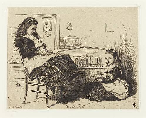 Monochrome Wall Art featuring the drawing The Doll House by Sir John Everett Millais