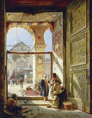 Religion Wall Art featuring the painting The Gate Of The Great Umayyad Mosque, Damascus by Gustav Bauernfeind