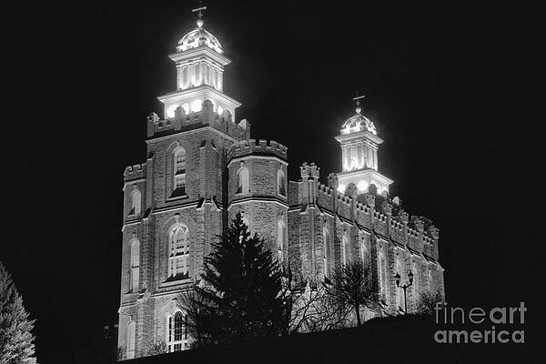 Utah Photograph - The Glowing Logan Temple Black And White by Adam Jewell