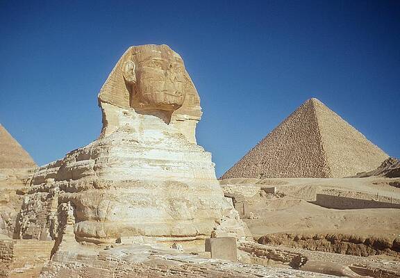 Sphinx and Pyramids under Clear Sky Wall Art