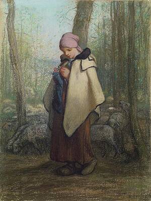 Jean Francois Millet Painting - The Knitting Shepherdess by Jean-francois Millet