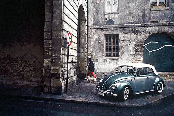 Vintage Car on Cobblestone Street Wall Art