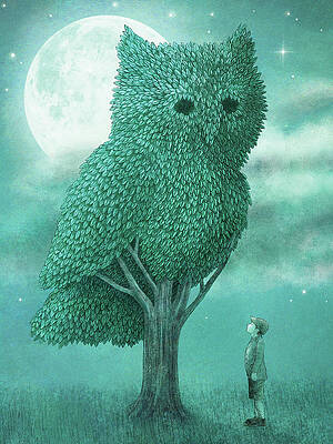 Boy Gazing at Owl Tree Wall Art