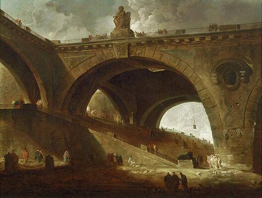 Hubert Robert Painting - The Old Bridge by Hubert Robert