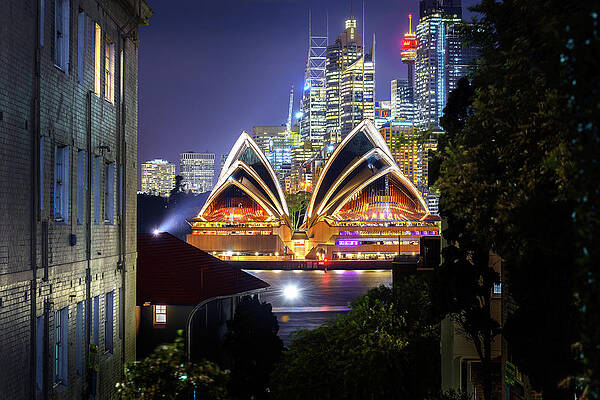 Sydney Wall Art featuring the photograph The Opera House At Night by Monamifoto