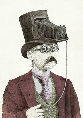 Steampunk Gentleman with Camera Hat Wall Art