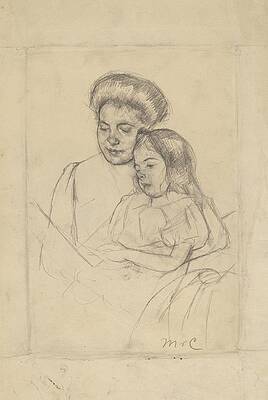 Monochrome Wall Art featuring the drawing The Picture Book by Mary Cassatt