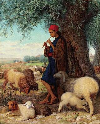 Flock Painting - The Piping Shepherd by William James Webbe