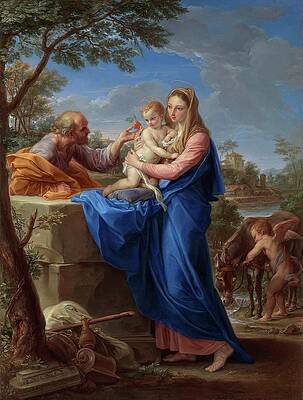 Religion Wall Art featuring the painting The Rest On The Flight Into Egypt by Pompeo Batoni