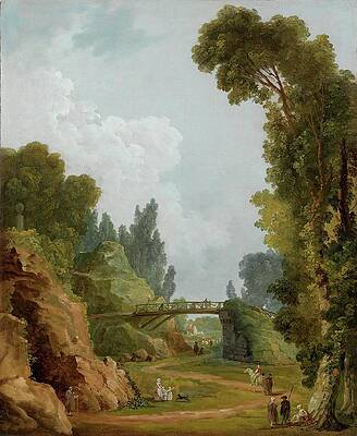 Hubert Robert Painting - The Rustic Bridge, Chateau De Mereville, France by Hubert Robert