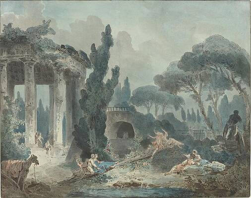 Hubert Robert Painting - The Seesaw by Style Of Hubert Robert
