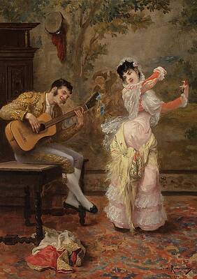 Traditional Painting - The Spanish Dancer by Jules James Rougeron