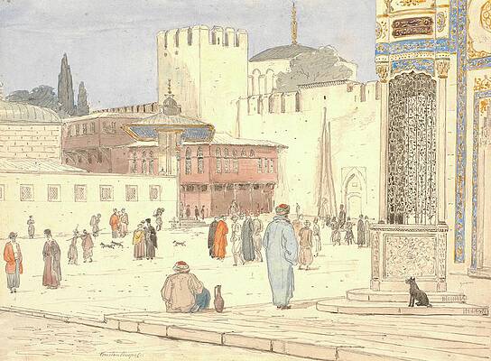 Martinus Rorbye Painting - The Square In Front Of Bab-i-humayan In Constantinople by Martinus Rorbye