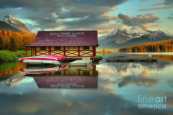 Wall Art featuring the photograph The Start Of Sunset At Maligne Lake by Adam Jewell
