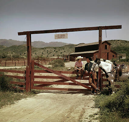 Cowboys at T-Bar Ranch Entrance Wall Art