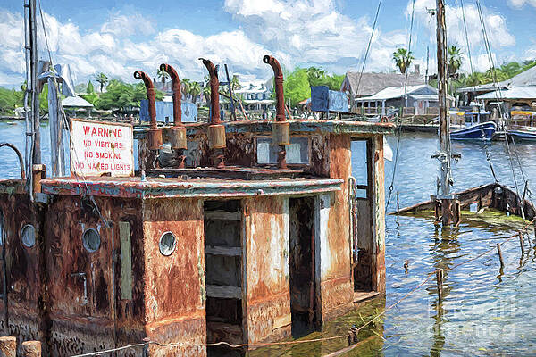 Fl Wall Art featuring the photograph The Sunken Tugboat Fine Art Photography - Digital Painting By Mary Lou Chmura by Mary Lou Chmura