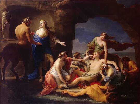 Pompeo Batoni Painting - Thetis Takes Achilles From The Centaur Chiron by Pompeo Batoni