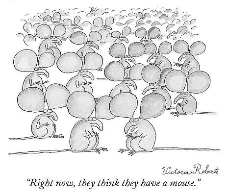 Humorous Cartoon of Mice Group Drawing