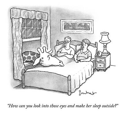 Giraffe in Bedroom Humor Drawing