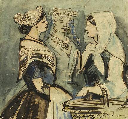 Constantin Guys Painting - Three Servant Women by Constantin Guys