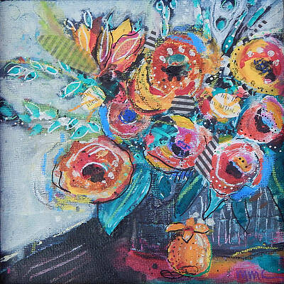 Flower Wall Art featuring the mixed media Tiny Pineapple Vase by Mary Conner