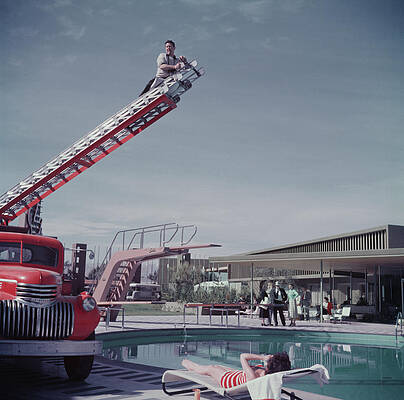 Firetruck Ladder Over Swimming Pool Wall Art