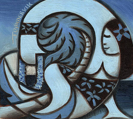 Hawaii Wall Art featuring the painting Tommervik Blue Hawaiian Woman Holding Lei Art Print by Tommervik