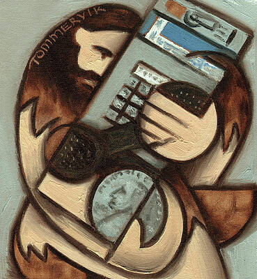 Cool Painting - Tommervik Caveman Payphone  Art Print by Tommervik