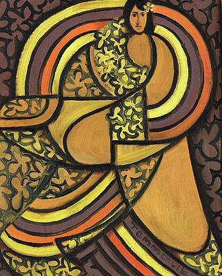 Hawaii Wall Art featuring the painting Tommervik Rainbow Hawaiian Hula Girl Art Print by Tommervik