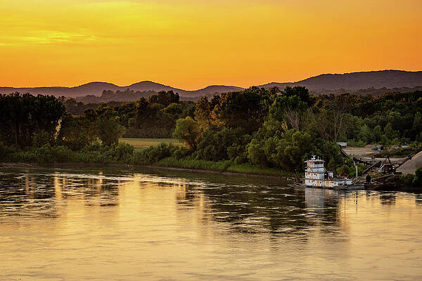 Missouri Wall Art featuring the photograph Tug Boat Sunset by Jeff Phillippi