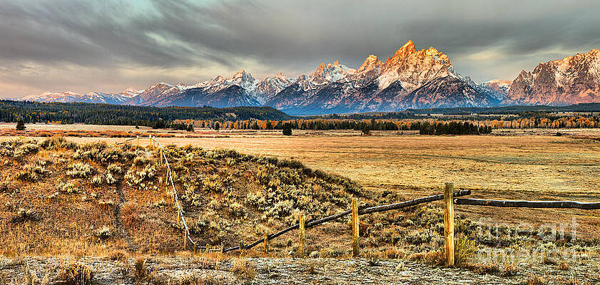 Sunrise Wall Art featuring the photograph Traingle X Ranch Teton Alpenglow by Adam Jewell