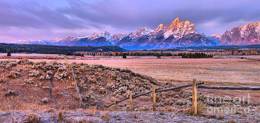 Sunrise Wall Art featuring the photograph Triangle X Ranch Sunrise Panorama by Adam Jewell