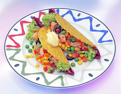 Tuna Taco With Mayonnaise And Lettuce On Serving Dish Print