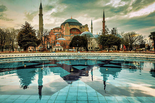 Fountain Wall Art featuring the digital art Turkey, Istanbul, Hagia Sophia Grand Mosque by Claudia Uripos