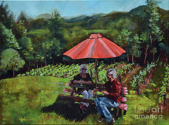 Painting - Two Friends At Ott Farms And Vineyards by Jan Dappen