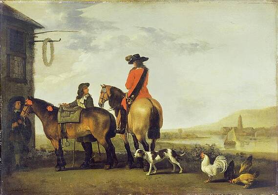 Chicken Painting - Two Horsemen At A Tavern Netherlands by Abraham Van Calraet