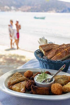 Boat Wall Art featuring the digital art Typical Greek Food by Salem Kamel