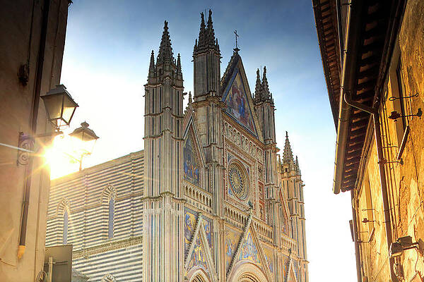 Facade Wall Art featuring the digital art Umbria, Orvieto, Cathedral At Sunrise by Maurizio Rellini