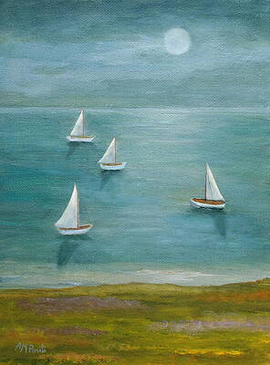 Wall Art featuring the painting Under The Moonglade by Angeles M Pomata