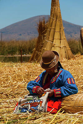 Lake Wall Art featuring the photograph Uru Woman At Work by Owen Weber