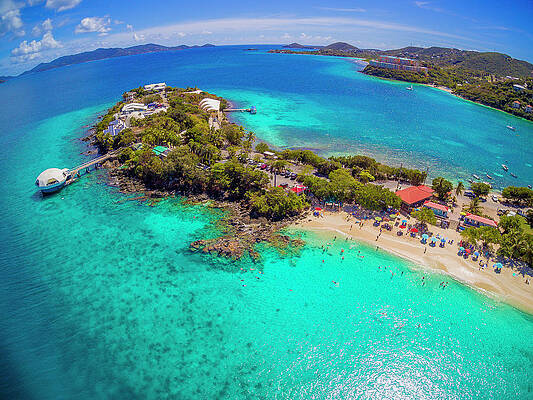 Caribbean Wall Art featuring the digital art Us Virgin Islands, Saint Thomas, Coki Beach With The Coral World Ocean Park And Underwater Observatory by Werner J Bertsch