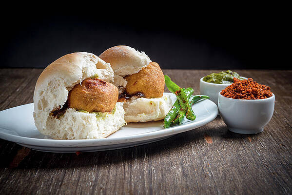 Vada Pav Bread Rolls With Fried Potato Balls, India Print