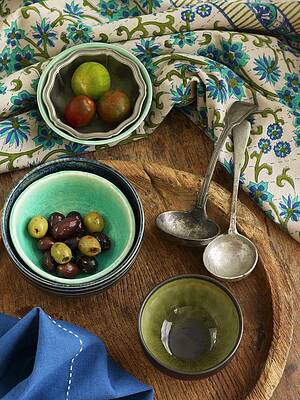 Various Bowls Of Olives And Tomatoes Print