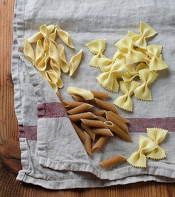 Various Different Pasta Shapes On A Tea Towel Print