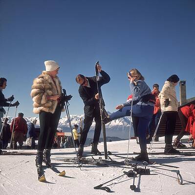 Group Preparing for Skiing in the Alps Wall Art