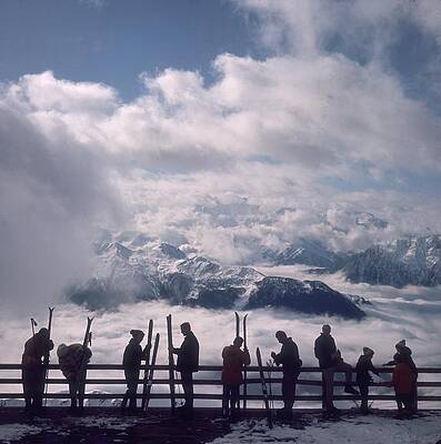 Skiers Preparing on Mountain Top Wall Art