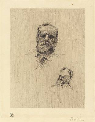 Monochrome Wall Art featuring the drawing Victor Hugo, De Face II by Auguste Rodin
