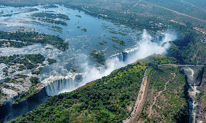 Natural Photograph - Victoria Falls, Aerial View by Marcy Wielfaert