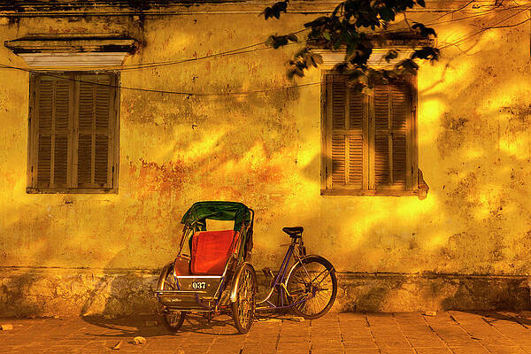Yellow Wall Art featuring the digital art Vietnam, Hoi An, Bicycle Rickshaw by Suzy Bennett